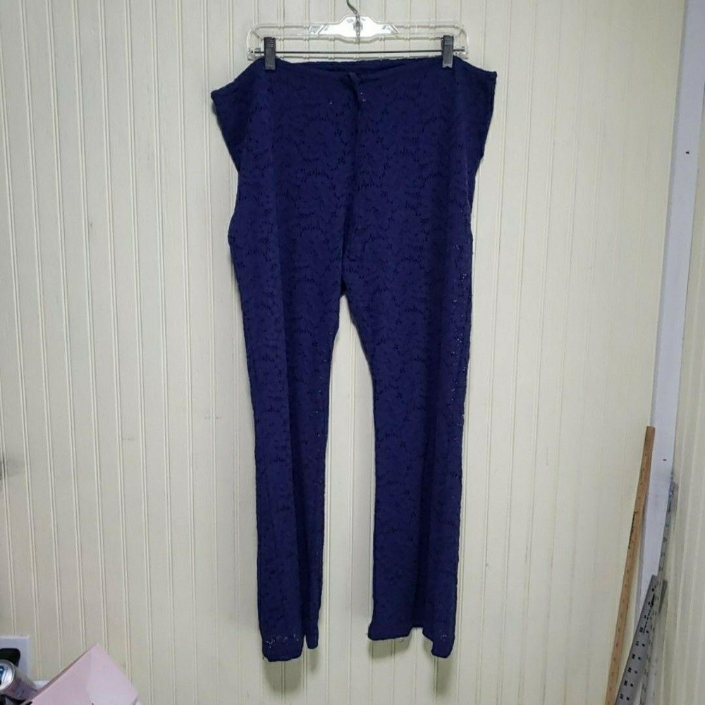 Betsey Johnson Dress Pants Womens XL Blue Lace Pull On Elastic Waist Lightweight
